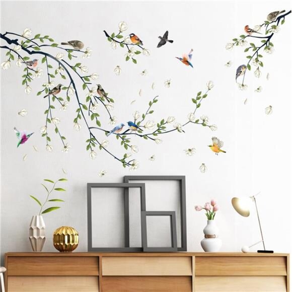 Magnolia Branches Wall Decals White Flower Stickers DIY Removable Home Decor - Picture 1 of 7